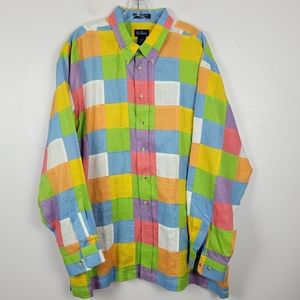 Paul Fredrick Men's Patchwork Linen Long Sleeve Button Down Shirt XXL